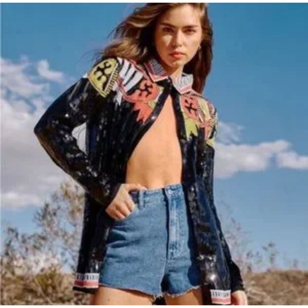 Nasty Gal Country Star Sequin Embellished Shirt/Jacket, Size 8 - Picture 3 of 5